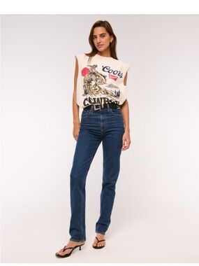 Abercrombie & Fitch Ultra High-Rise 90d Straight Jean in Dark Marble